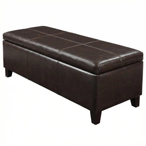 English Elm 50.25 Inch Distressed Faux Leather Storage Ottoman Bench with Hidden Compartment for Living Rooms W5325P423741