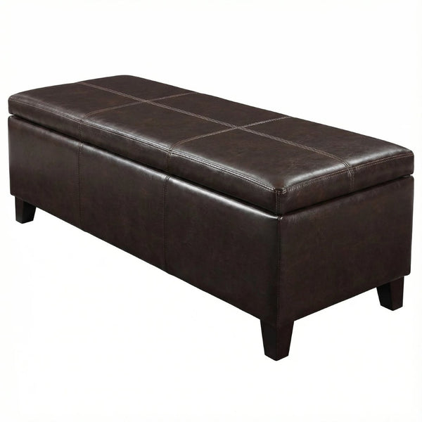 English Elm 50.25 Inch Distressed Faux Leather Storage Ottoman Bench with Hidden Compartment for Living Rooms W5325P423741