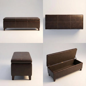 English Elm 50.25 Inch Distressed Faux Leather Storage Ottoman Bench with Hidden Compartment for Living Rooms W5325P423741