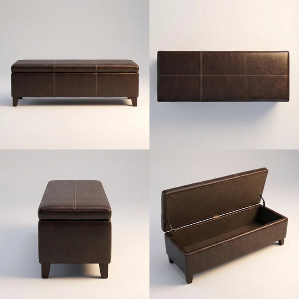 English Elm 50.25 Inch Distressed Faux Leather Storage Ottoman Bench with Hidden Compartment for Living Rooms W5325P423741