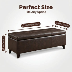 English Elm 50.25 Inch Distressed Faux Leather Storage Ottoman Bench with Hidden Compartment for Living Rooms W5325P423741