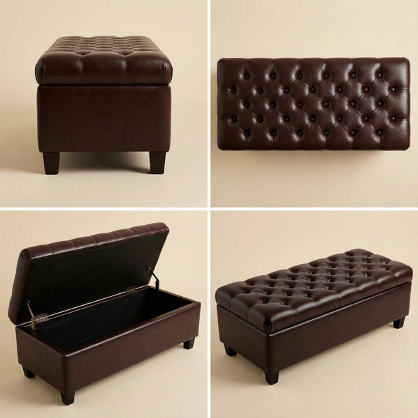 English Elm 50.25 Inch Upholstered Storage Bench with Hand-Stitched Detail and Safety Hinge Lid W5325P423770