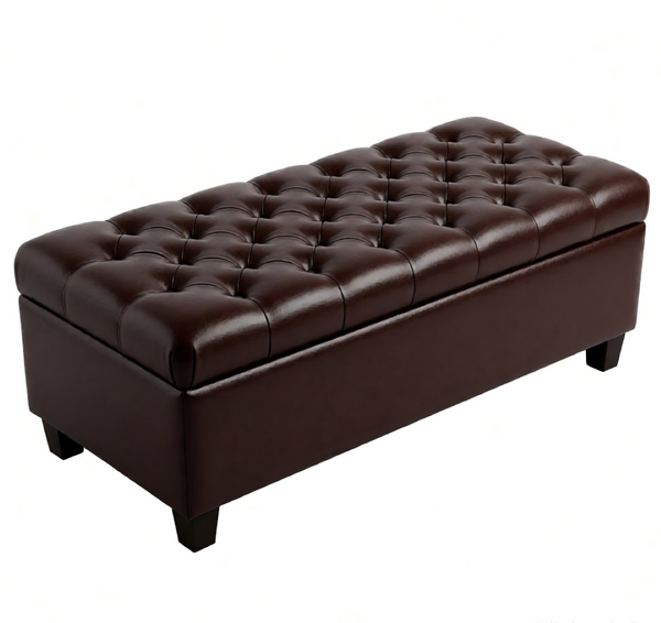 English Elm 50.25 Inch Upholstered Storage Bench with Hand-Stitched Detail and Safety Hinge Lid W5325P423770