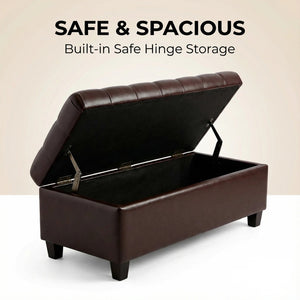 English Elm 50.25 Inch Upholstered Storage Bench with Hand-Stitched Detail and Safety Hinge Lid W5325P423770