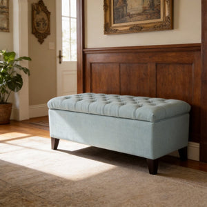 English Elm 50.25" Upholstered Storage Bench with Safety Hinge Soft Foam Seat for Bedroom Entryway W5325P423771