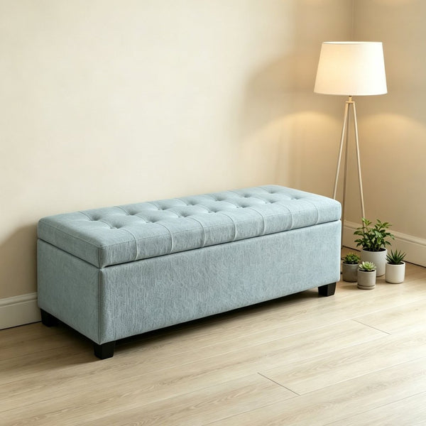English Elm Storage Ottoman Bench Tufted Polyester Seat with Wooden Legs for Entryway or Bedroom W5325P423786