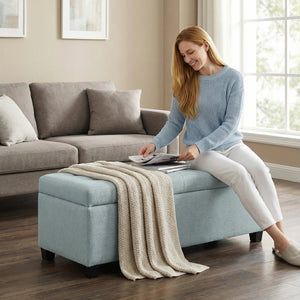 English Elm Storage Ottoman Bench Tufted Polyester Seat with Wooden Legs for Entryway or Bedroom W5325P423786