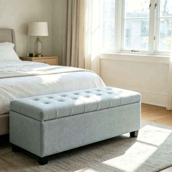 English Elm Storage Ottoman Bench Tufted Polyester Seat with Wooden Legs for Entryway or Bedroom W5325P423786