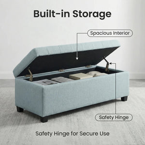 English Elm Storage Ottoman Bench Tufted Polyester Seat with Wooden Legs for Entryway or Bedroom W5325P423786