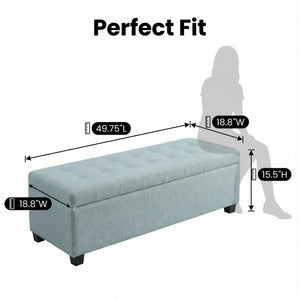 English Elm Storage Ottoman Bench Tufted Polyester Seat with Wooden Legs for Entryway or Bedroom W5325P423786