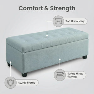 English Elm Storage Ottoman Bench Tufted Polyester Seat with Wooden Legs for Entryway or Bedroom W5325P423786