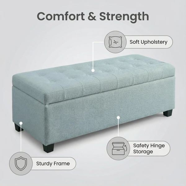 English Elm Storage Ottoman Bench Tufted Polyester Seat with Wooden Legs for Entryway or Bedroom W5325P423786