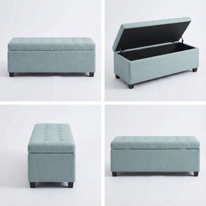 English Elm Storage Ottoman Bench Tufted Polyester Seat with Wooden Legs for Entryway or Bedroom W5325P423786