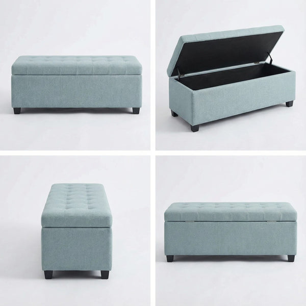 English Elm Storage Ottoman Bench Tufted Polyester Seat with Wooden Legs for Entryway or Bedroom W5325P423786