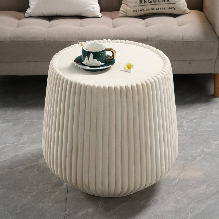 English Elm Off-White Fluted Magnesium Oxide Round Side Table Sculptural Tapered Base Indoor Outdoor W5351P456829