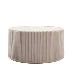 English Elm Off-White Magnesium Oxide Fluted Round Drum Coffee Table for Modern Living Rooms W5351P456935