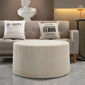 English Elm Off-White Magnesium Oxide Fluted Round Drum Coffee Table for Modern Living Rooms W5351P456935