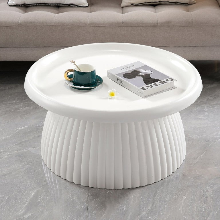 English Elm White Fluted Pedestal Round Coffee Table Sculptural Magnesium Oxide Indoor Outdoor W5351P486734