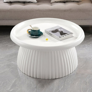 English Elm White Fluted Pedestal Round Coffee Table Sculptural Magnesium Oxide Indoor Outdoor W5351P486734