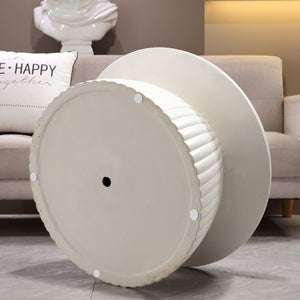 English Elm White Fluted Pedestal Round Coffee Table Sculptural Magnesium Oxide Indoor Outdoor W5351P486734