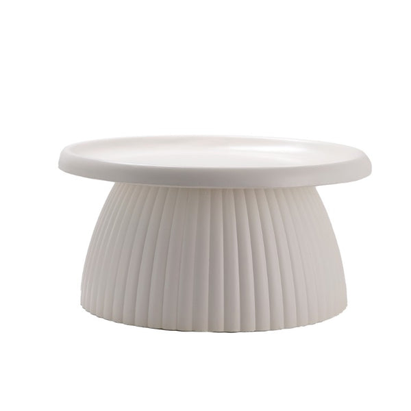 English Elm White Fluted Pedestal Round Coffee Table Sculptural Magnesium Oxide Indoor Outdoor W5351P486734