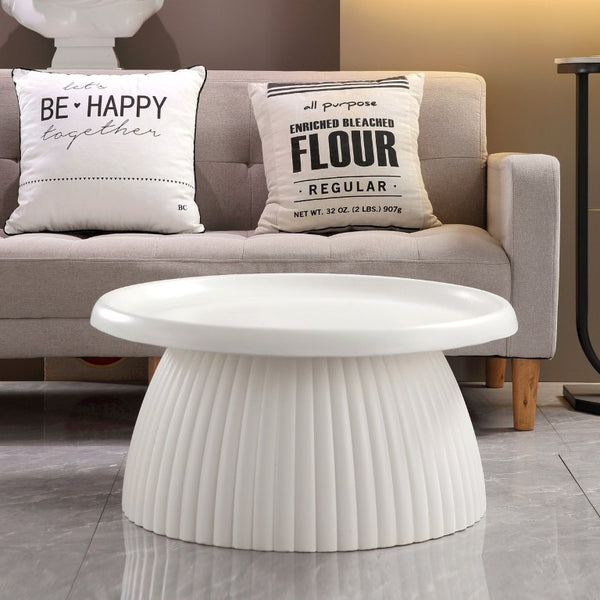 English Elm White Fluted Pedestal Round Coffee Table Sculptural Magnesium Oxide Indoor Outdoor W5351P486734
