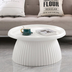 English Elm White Fluted Pedestal Round Coffee Table Sculptural Magnesium Oxide Indoor Outdoor W5351P486734