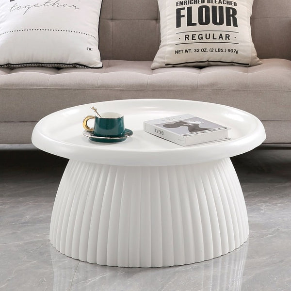 English Elm White Fluted Pedestal Round Coffee Table Sculptural Magnesium Oxide Indoor Outdoor W5351P486734