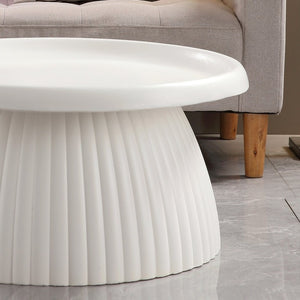English Elm White Fluted Pedestal Round Coffee Table Sculptural Magnesium Oxide Indoor Outdoor W5351P486734