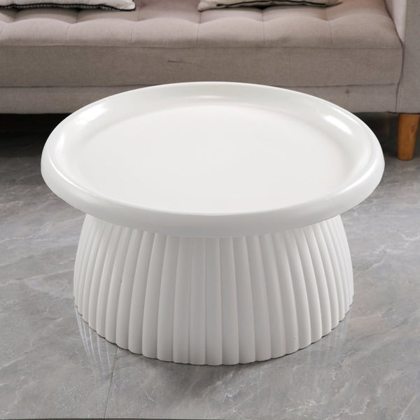 English Elm White Fluted Pedestal Round Coffee Table Sculptural Magnesium Oxide Indoor Outdoor W5351P486734