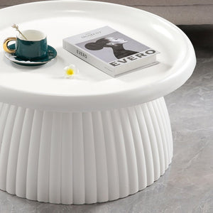English Elm White Fluted Pedestal Round Coffee Table Sculptural Magnesium Oxide Indoor Outdoor W5351P486734