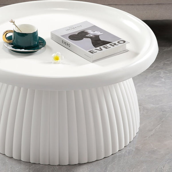 English Elm White Fluted Pedestal Round Coffee Table Sculptural Magnesium Oxide Indoor Outdoor W5351P486734