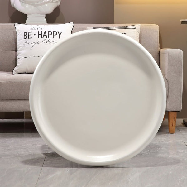 English Elm White Fluted Pedestal Round Coffee Table Sculptural Magnesium Oxide Indoor Outdoor W5351P486734