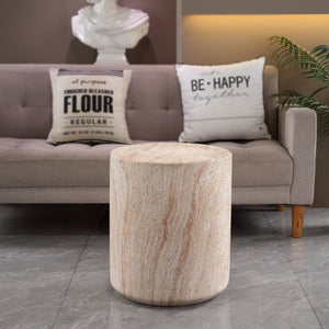 English Elm Tall Cylindrical Faux Travertine Side Table Weatherproof MgO Stone for Patio Living Room W5351P547485