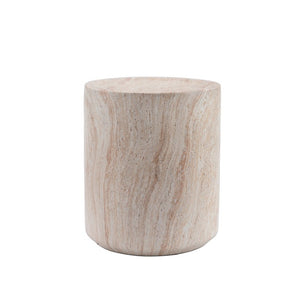 English Elm Tall Cylindrical Faux Travertine Side Table Weatherproof MgO Stone for Patio Living Room W5351P547485