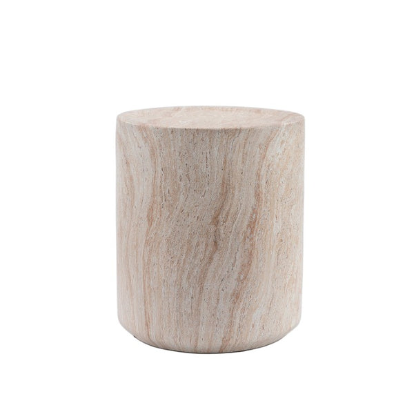 English Elm Tall Cylindrical Faux Travertine Side Table Weatherproof MgO Stone for Patio Living Room W5351P547485