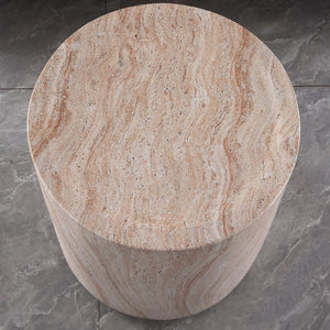 English Elm Tall Cylindrical Faux Travertine Side Table Weatherproof MgO Stone for Patio Living Room W5351P547485