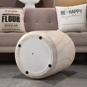 English Elm Tall Cylindrical Faux Travertine Side Table Weatherproof MgO Stone for Patio Living Room W5351P547485