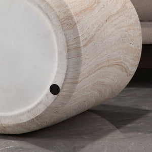 English Elm Tall Cylindrical Faux Travertine Side Table Weatherproof MgO Stone for Patio Living Room W5351P547485