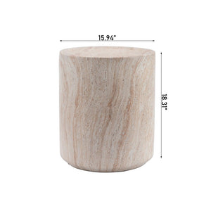 English Elm Tall Cylindrical Faux Travertine Side Table Weatherproof MgO Stone for Patio Living Room W5351P547485