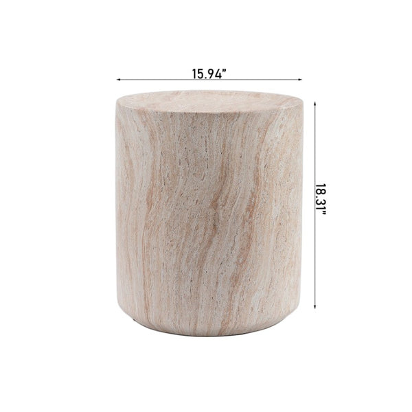 English Elm Tall Cylindrical Faux Travertine Side Table Weatherproof MgO Stone for Patio Living Room W5351P547485