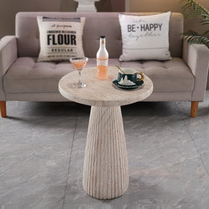 English Elm Fluted Pedestal Round Table Faux Travertine MGO Stone Accent for Patio or Living Room W5351P547486