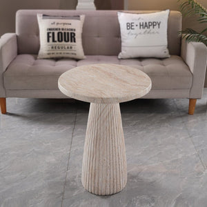 English Elm Fluted Pedestal Round Table Faux Travertine MGO Stone Accent for Patio or Living Room W5351P547486