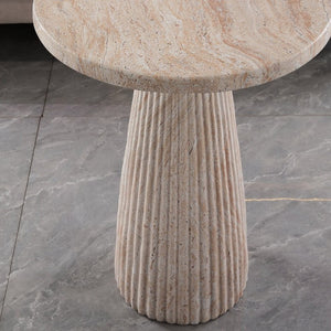 English Elm Fluted Pedestal Round Table Faux Travertine MGO Stone Accent for Patio or Living Room W5351P547486