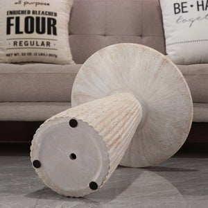 English Elm Fluted Pedestal Round Table Faux Travertine MGO Stone Accent for Patio or Living Room W5351P547486