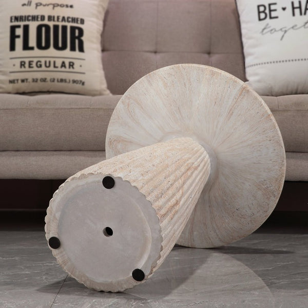 English Elm Fluted Pedestal Round Table Faux Travertine MGO Stone Accent for Patio or Living Room W5351P547486
