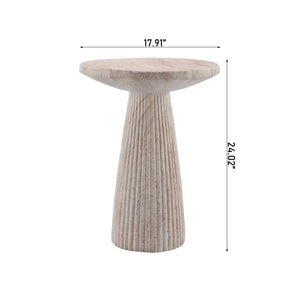 English Elm Fluted Pedestal Round Table Faux Travertine MGO Stone Accent for Patio or Living Room W5351P547486