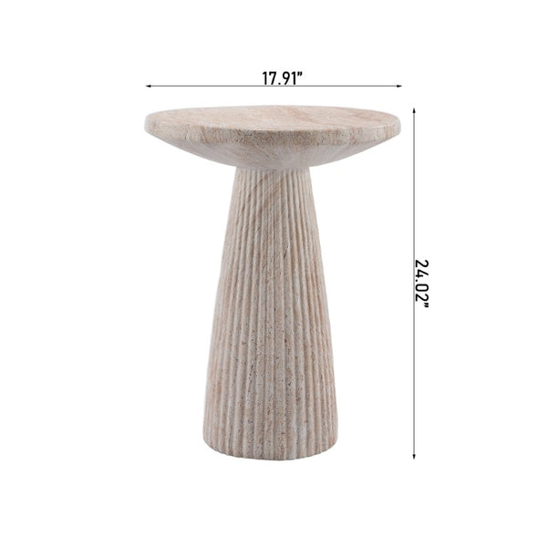 English Elm Fluted Pedestal Round Table Faux Travertine MGO Stone Accent for Patio or Living Room W5351P547486