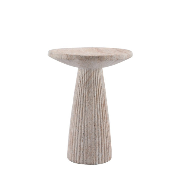 English Elm Fluted Pedestal Round Table Faux Travertine MGO Stone Accent for Patio or Living Room W5351P547486