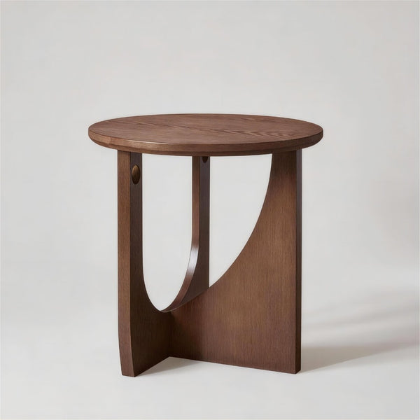 English Elm 100% Solid Wood Round Side Tables Set of Two with U-shaped Base for Living Room W5368P495794